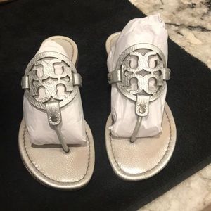 Tory Burch 9 1/2 Miller Sandal, silver metallic